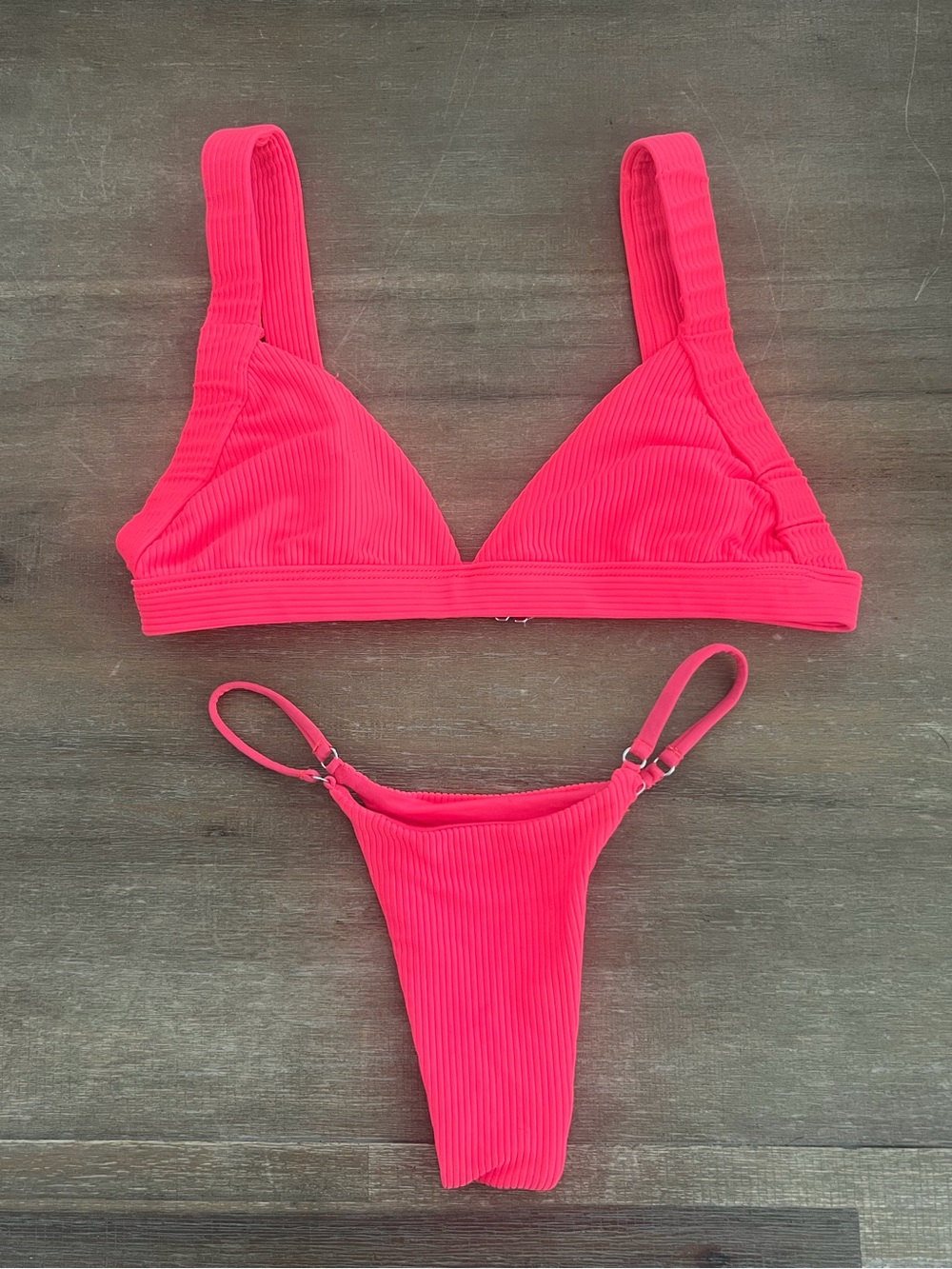Frankie’s Bikini Women’s Ribbed Hot Pink Bikini Set
